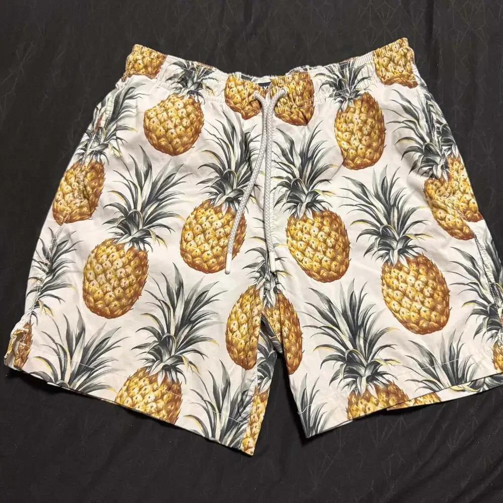 EXPRESS Men's Pineapple Print Swim Trunks Drawstring Board Shorts Size S